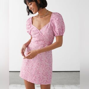 & Other Stories Fitted Puff Sleeve Mini Dress Pink